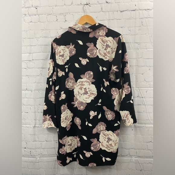 Mud Pie Floral Long-Sleeve Shirt Dress Lace-Up Neckline Womens Size Large - Picture 2 of 9